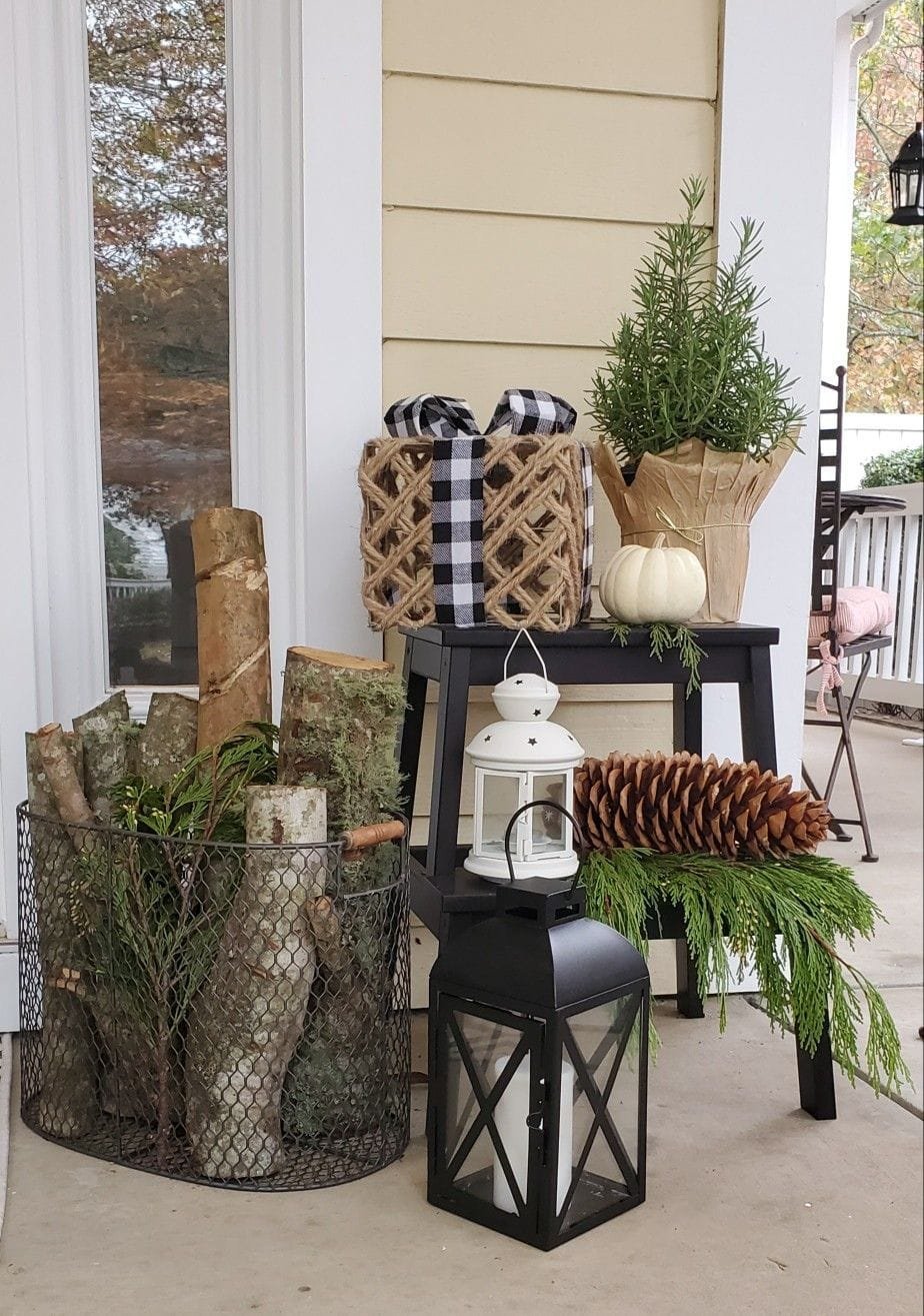 winter front porch vignette
